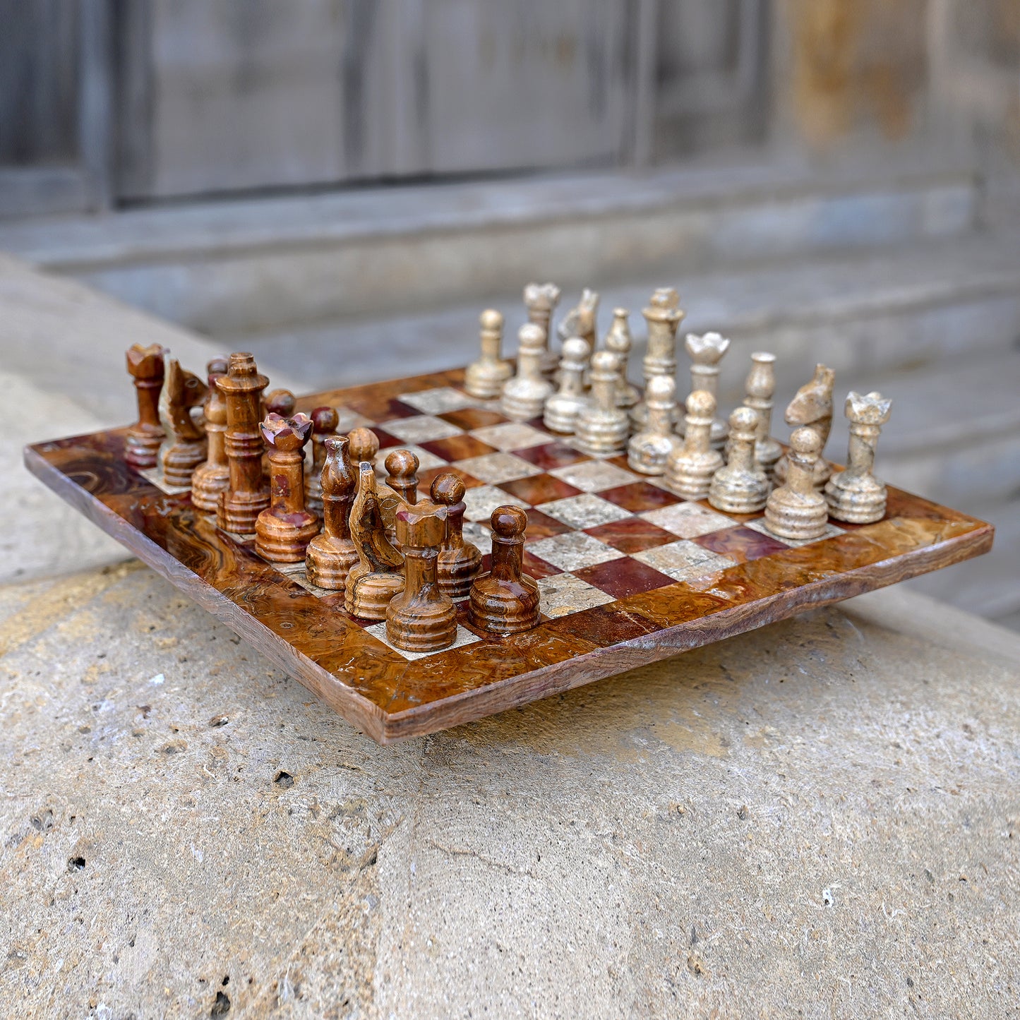 15 Inches Multi Coral Beautiful Marble Chess Set