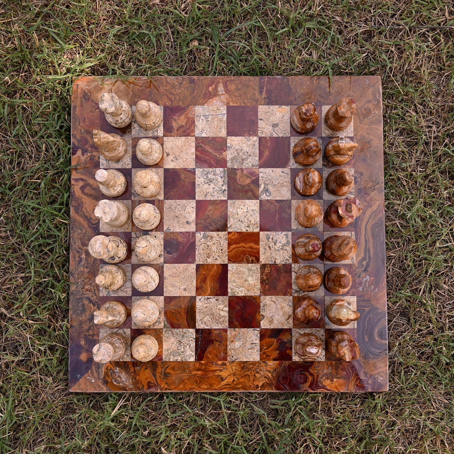 15 Inches Multi Coral Beautiful Marble Chess Set