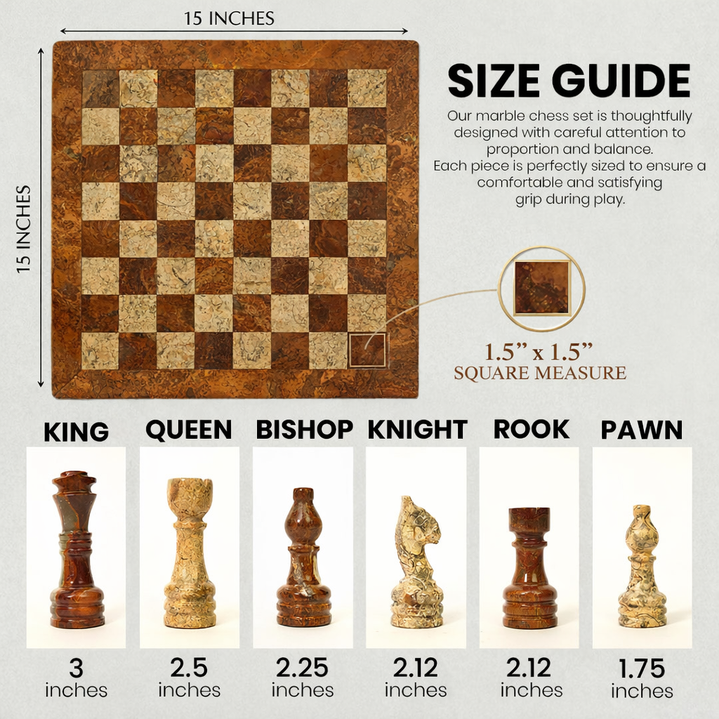 15 Inches Multi Coral Beautiful Marble Chess Set