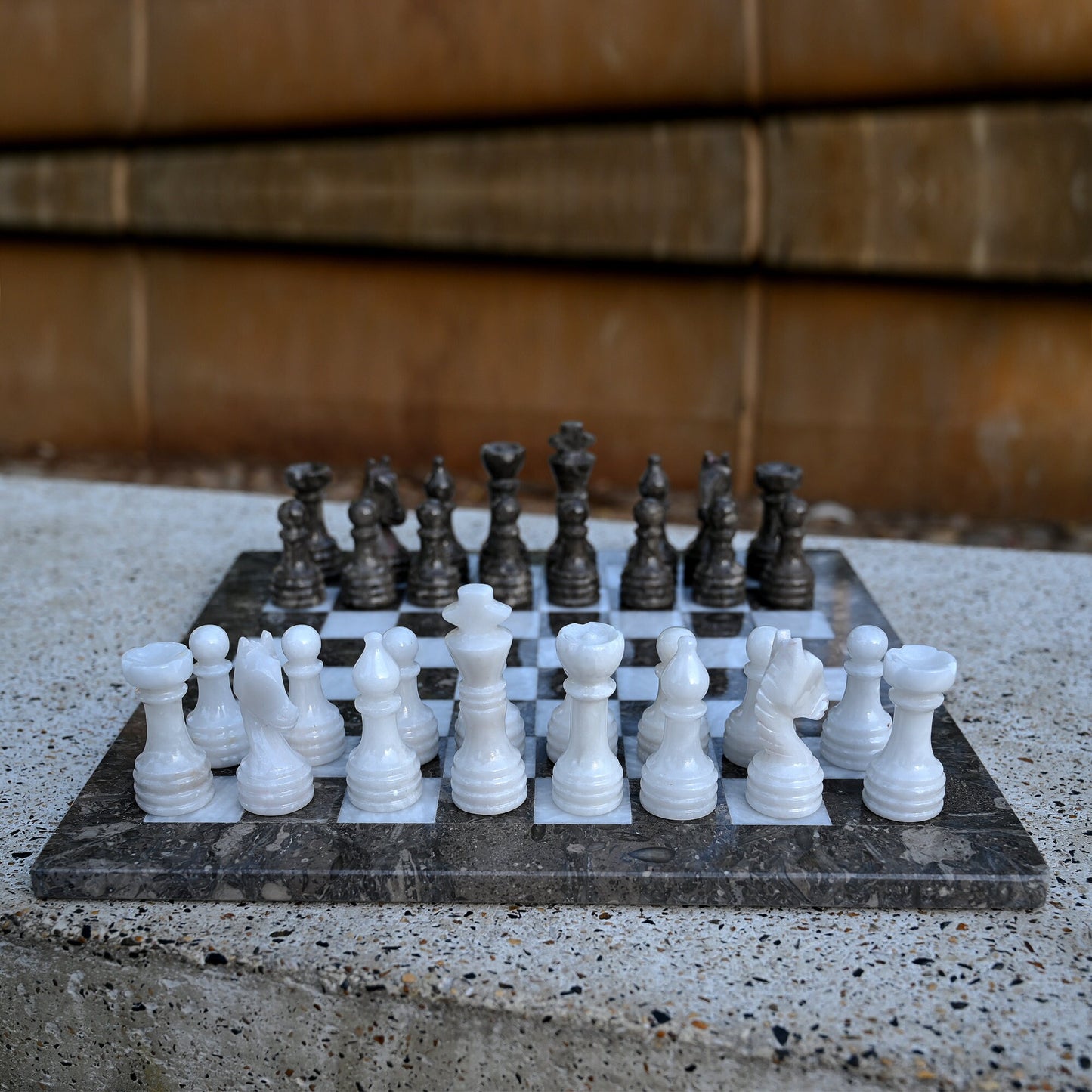 Grey and White High Quality Marble Chess Set 12 Inches
