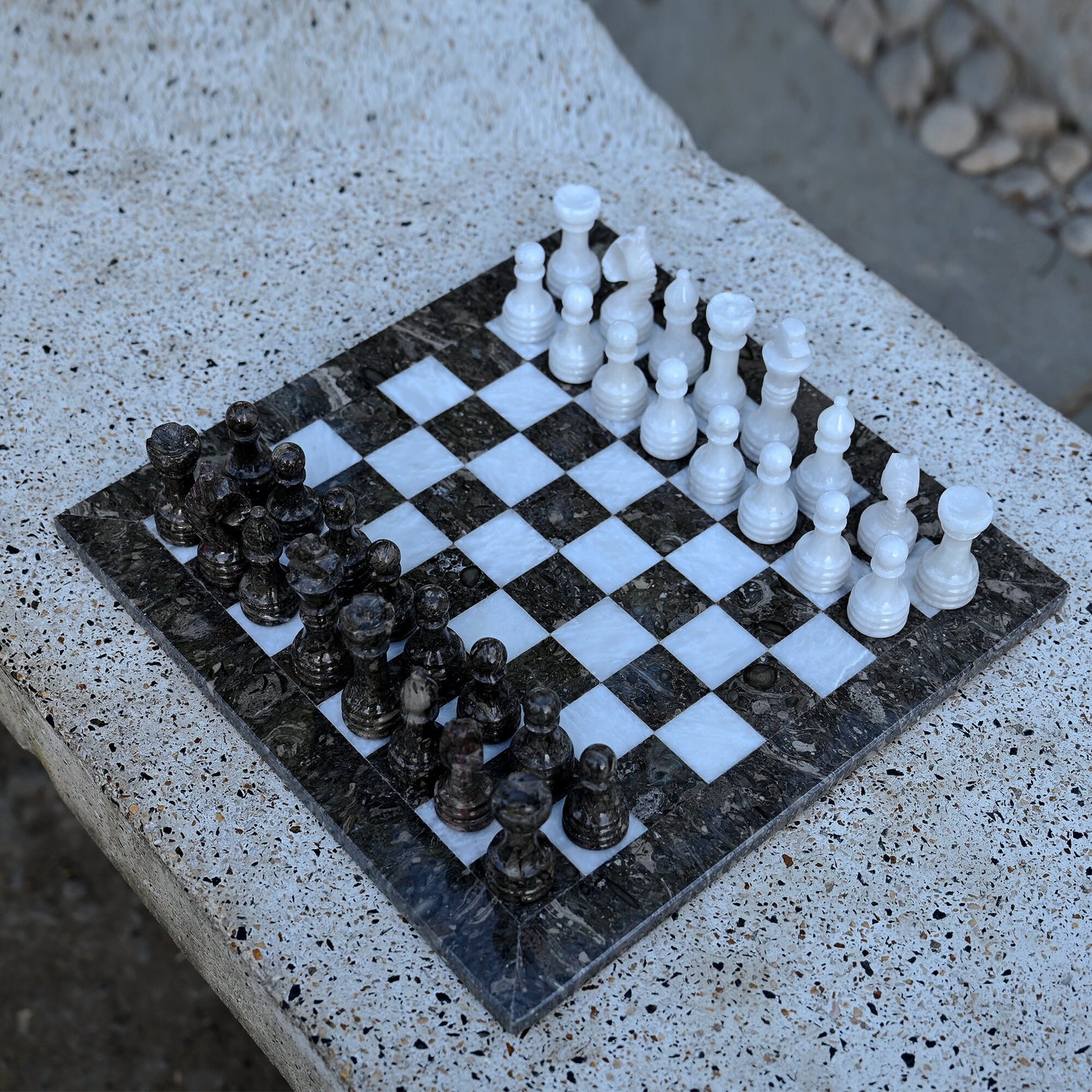 Grey and White High Quality Marble Chess Set 12 Inches