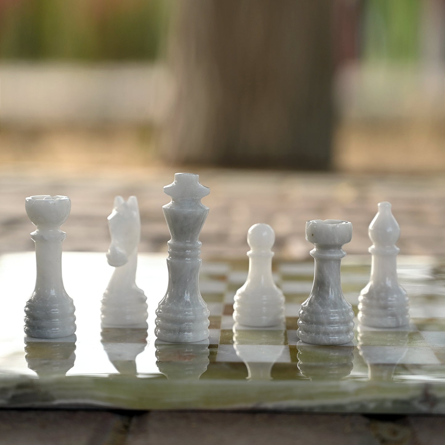 12 Inches Green Onyx and White Premium Quality Marble Chess Set