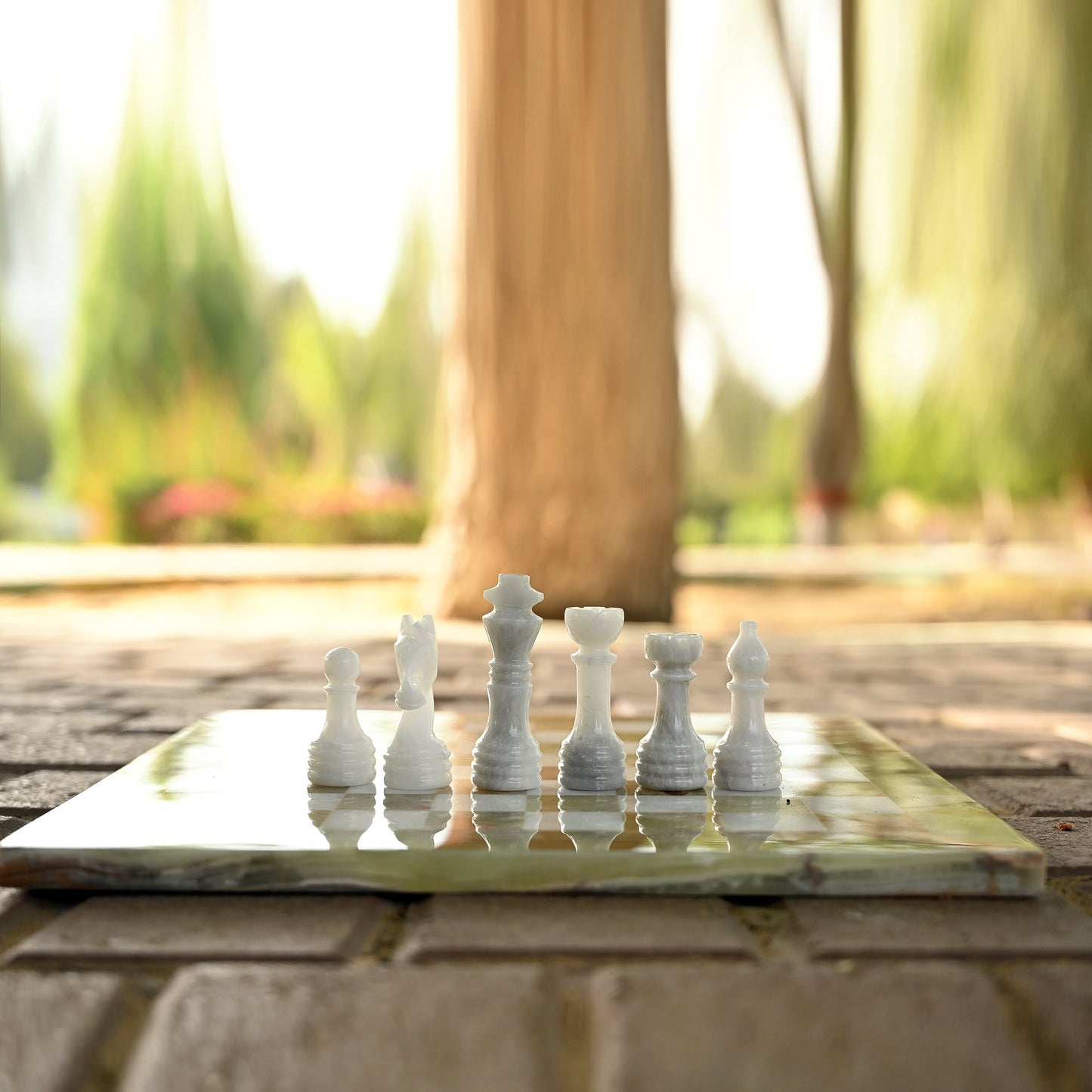 12 Inches Green Onyx and White Premium Quality Marble Chess Set