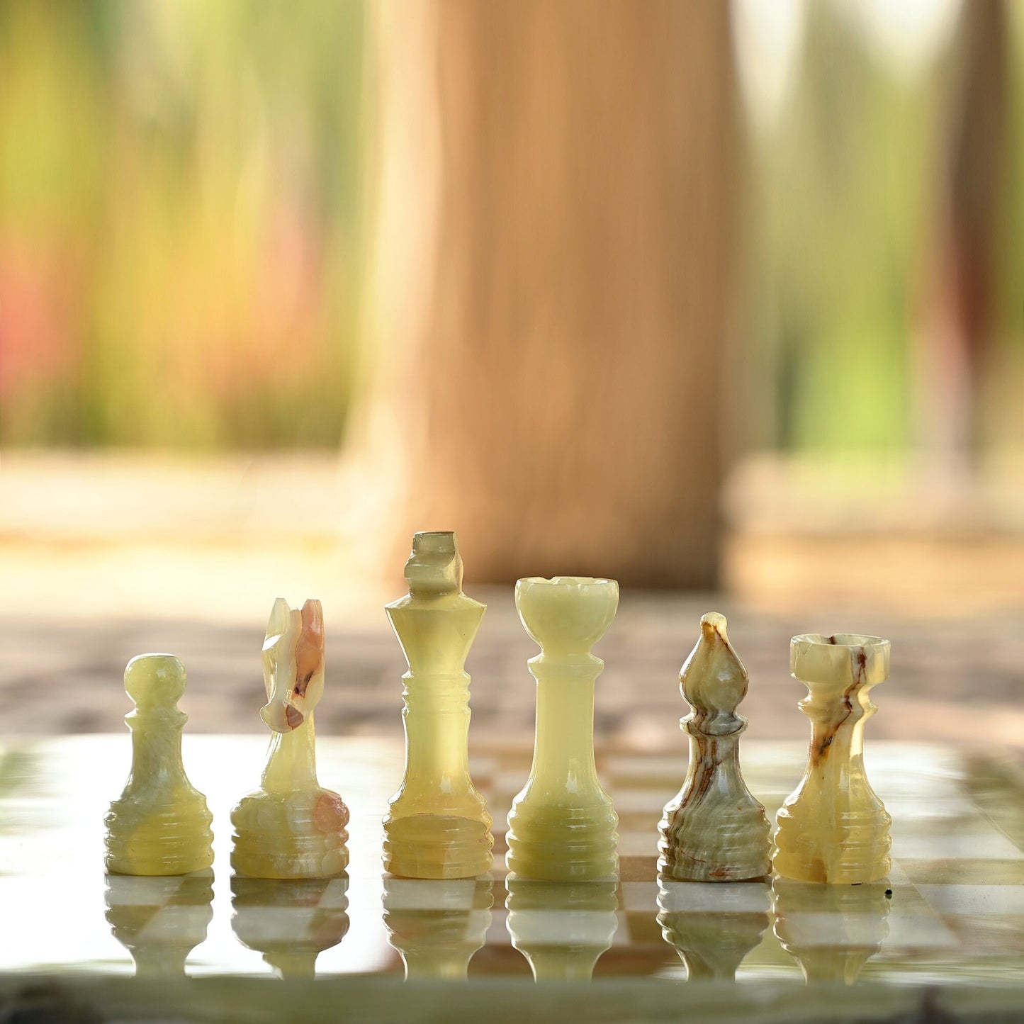 12 Inches Green Onyx and White Premium Quality Marble Chess Set