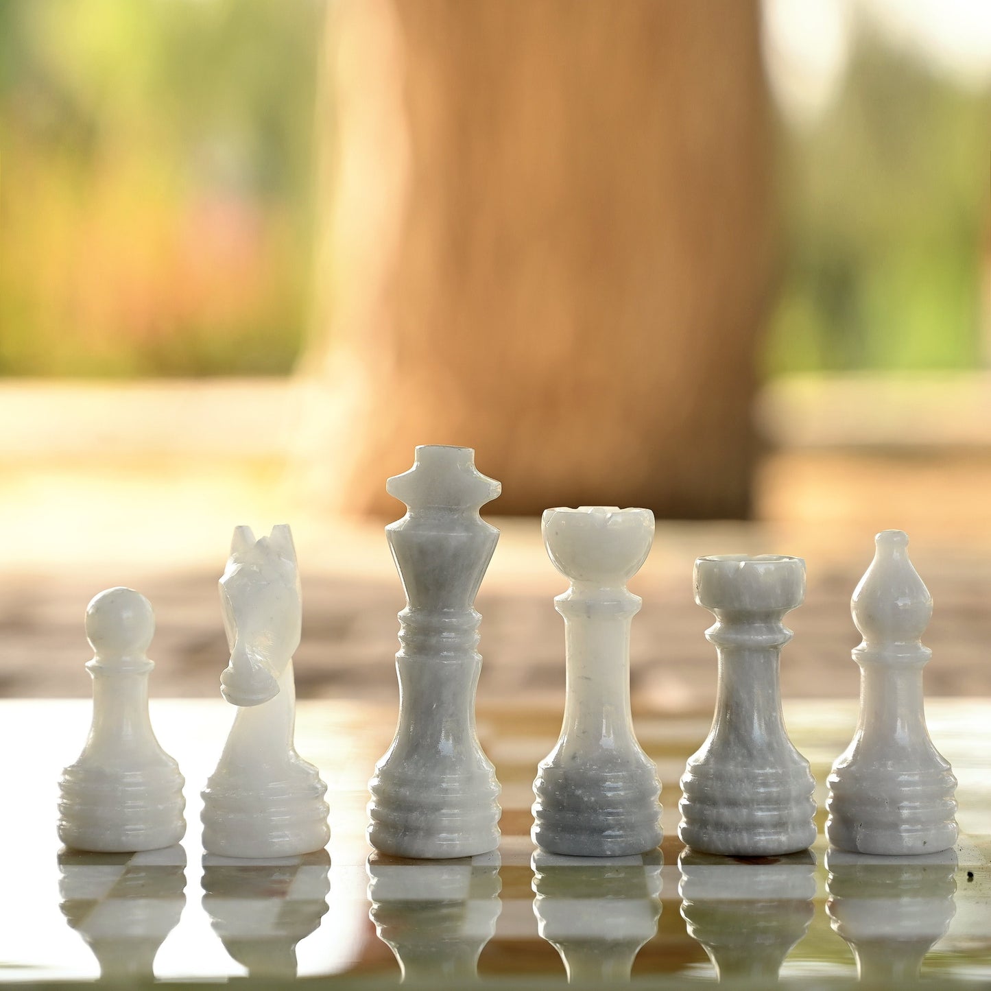 12 Inches Green Onyx and White Premium Quality Marble Chess Set