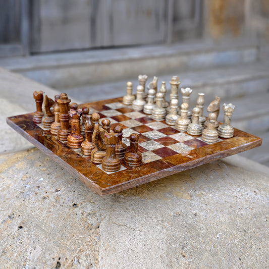 15 Inches Multi Coral Beautiful Marble Chess Set