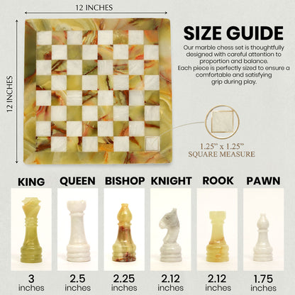 12 Inches Green Onyx and White Premium Quality Marble Chess Set