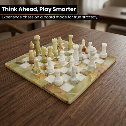 12 Inches Green Onyx and White Premium Quality Marble Chess Set