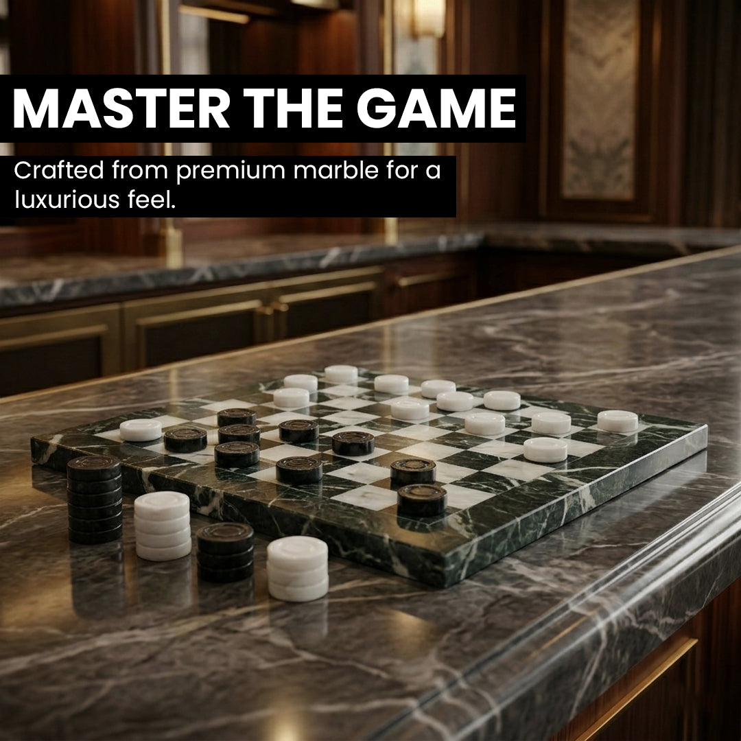 White And Black Marble Checkers Set – ( 32 Luxury Pieces Only )