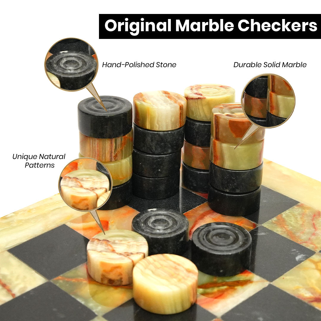 Black & Green Onyx Marble Checkers Set