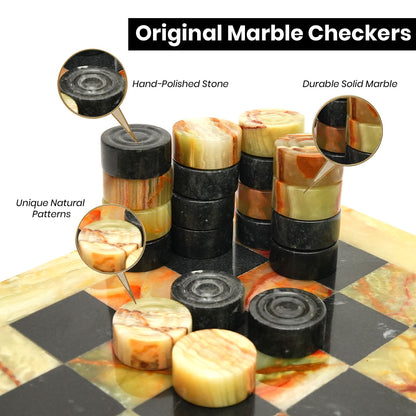 Black & Green Onyx Marble Checkers Set