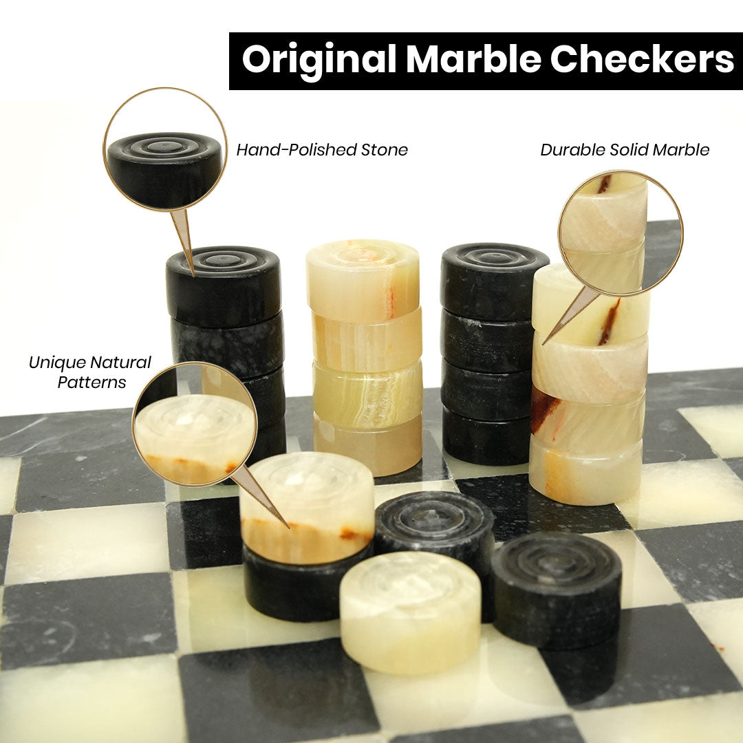 Black Onyx and White Marble Checker Set