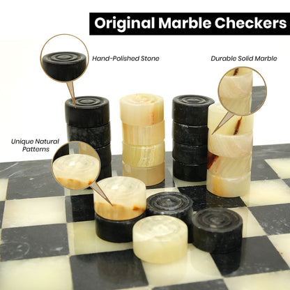 Black Onyx and White Marble Checker Set