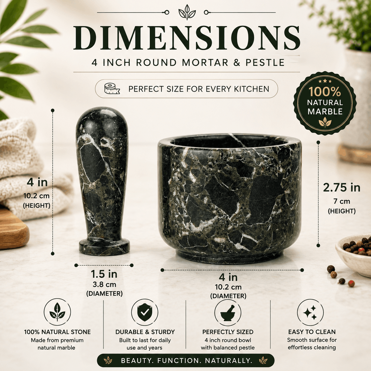 Black Zebra Mortar And Pestle (4 inch)