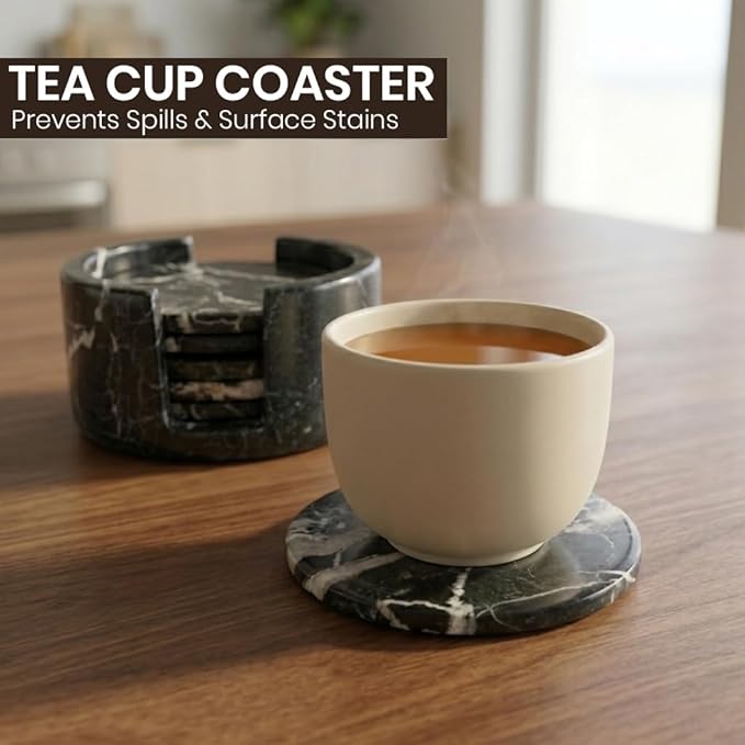 Black Zebra Round Marble Coaster (Set of 6)