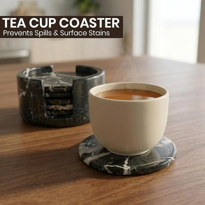 Black Zebra Round Marble Coaster (Set of 6)