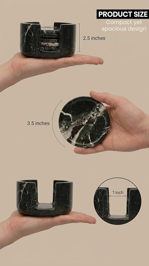 Black Zebra Round Marble Coaster (Set of 6)