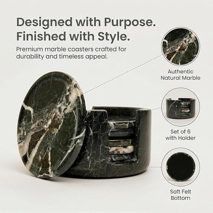 Black Zebra Round Marble Coaster (Set of 6)