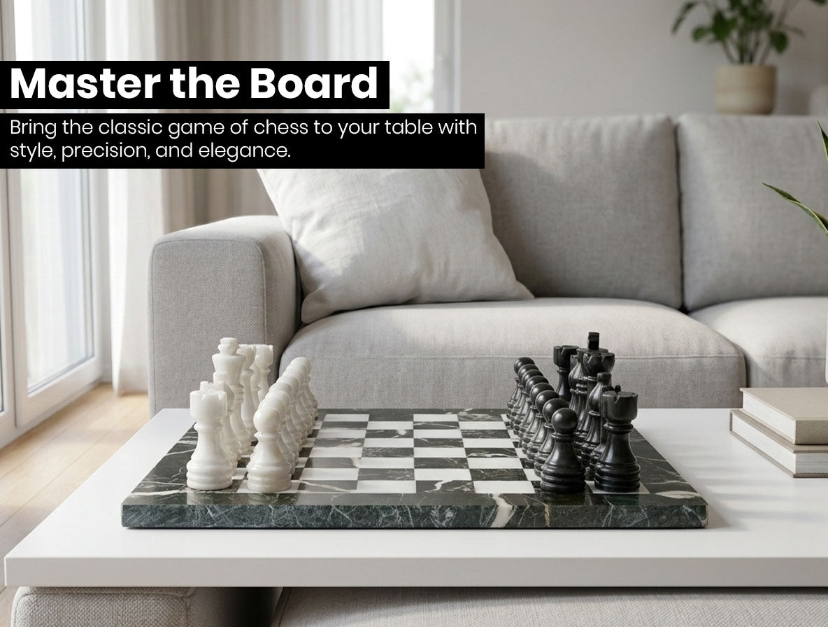 Black Zebra and White Marble Chess Set 12 Inches