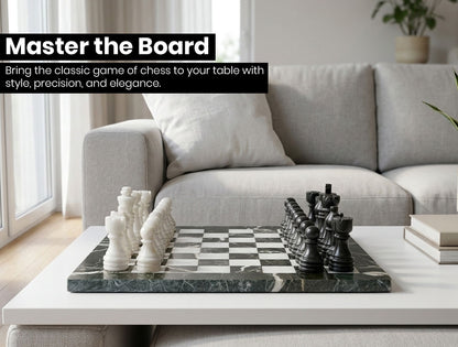 Black Zebra and White Marble Chess Set 12 Inches