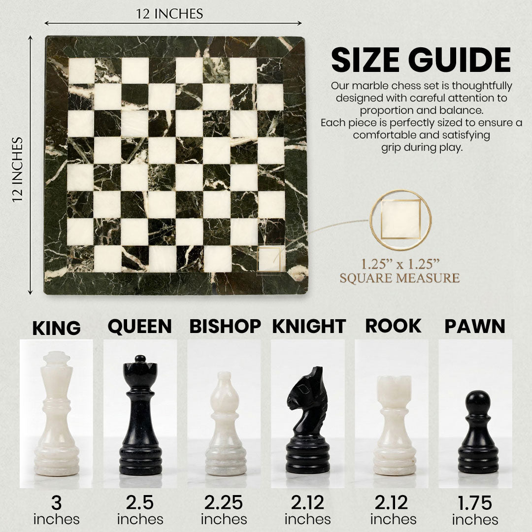Black Zebra and White Marble Chess Set 12 Inches