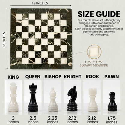 Black Zebra and White Marble Chess Set 12 Inches