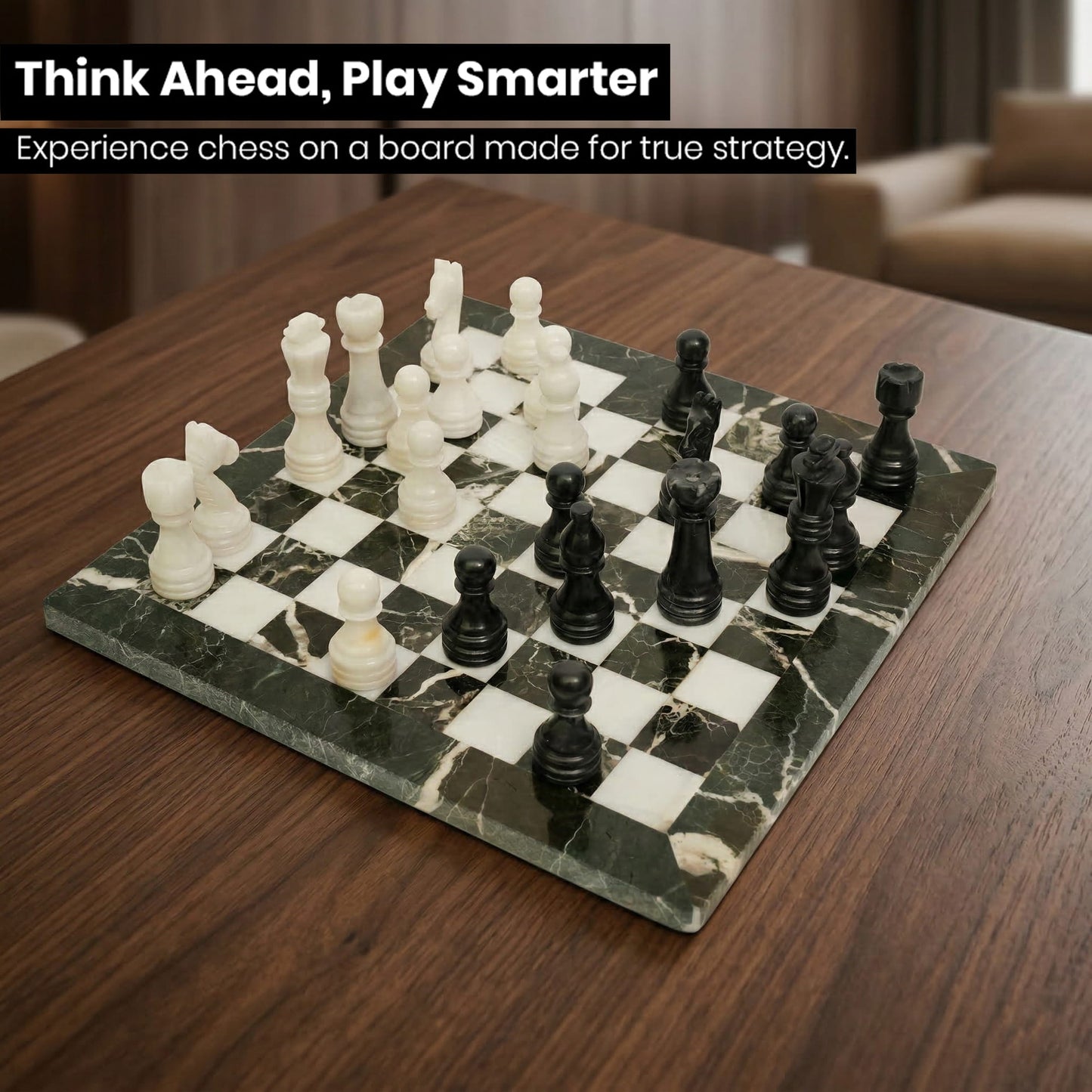 Black Zebra and White Marble Chess Set 12 Inches