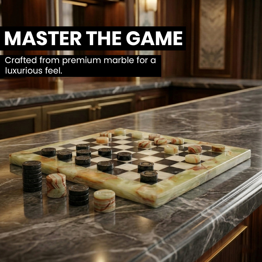 Black & Green Onyx Marble Checkers Set