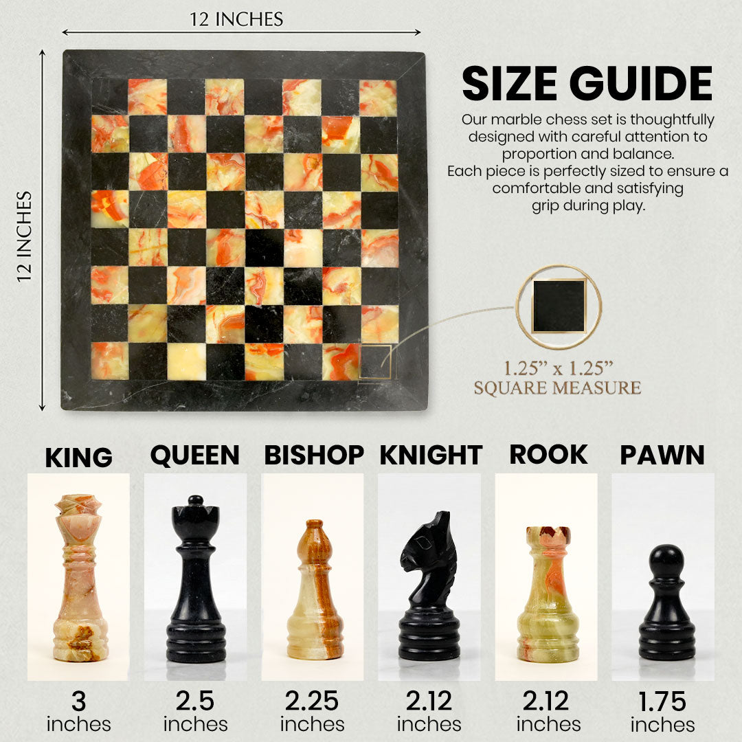 Black and Green Onyx Beautiful Chess Set 12 inches