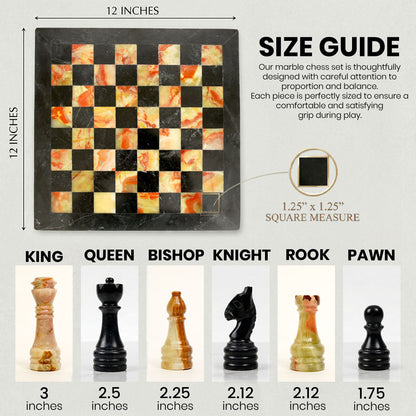 Black and Green Onyx Beautiful Chess Set 12 inches
