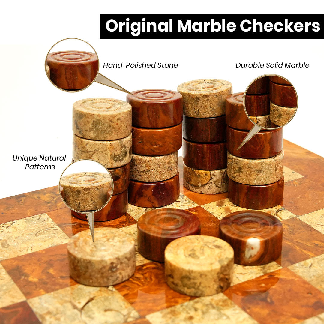 Brown and Coral Marble Checker Set