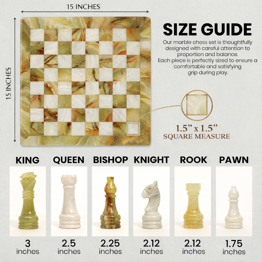 Green Onyx and White Elegant Chess Set 15 Inches | Large Handcrafted Natural Stone