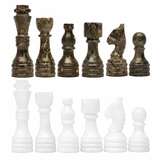 White Grey Marble Chess Pieces 12 to 16 Inches Board - High Quality Handmade (Pieces Only)
