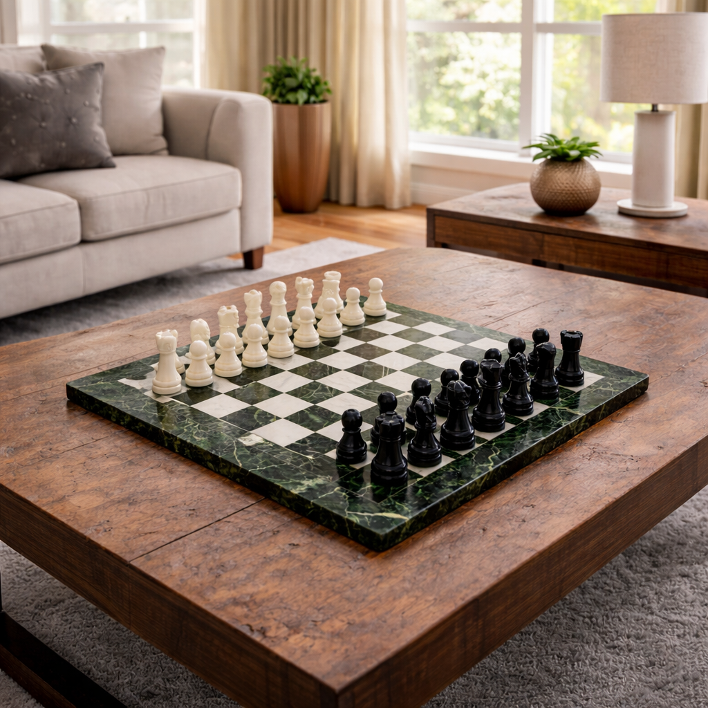 Black Zebra and White Marble Chess Set 12 Inches - Premium Handcrafted