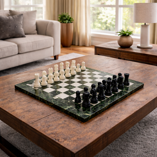 Black Zebra and White Marble Chess Set 12 Inches - Premium Handcrafted