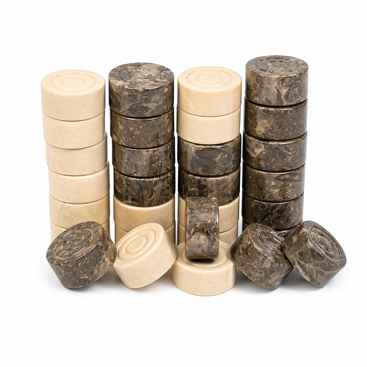 Verona and Oceanic Grey Marble Checkers Set - (32 Elegant Pieces)