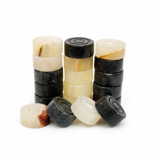 Black Onyx and White Marble Checkers Set - (Luxury 32 Pieces)