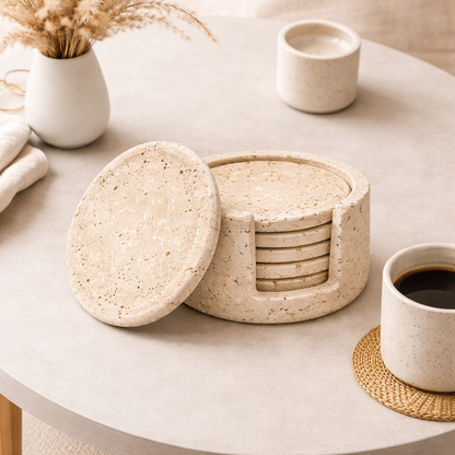 Travertine Round Marble Coaster (Set of 6)