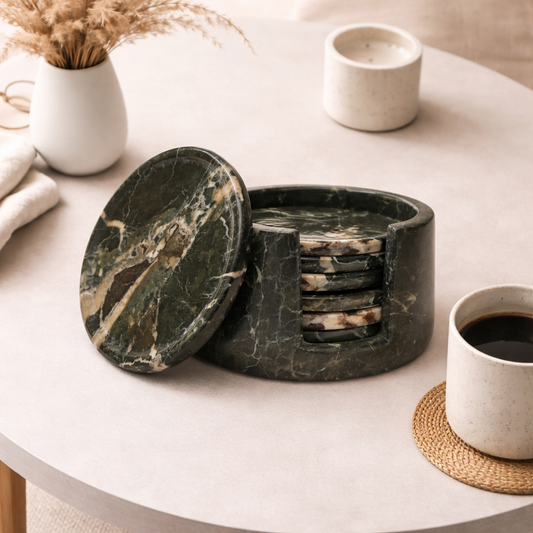Black Zebra Round Marble Coaster (Set of 6)