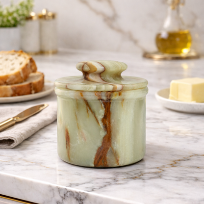 Green Onyx Butter Keeper with Lid - French Butter Crock