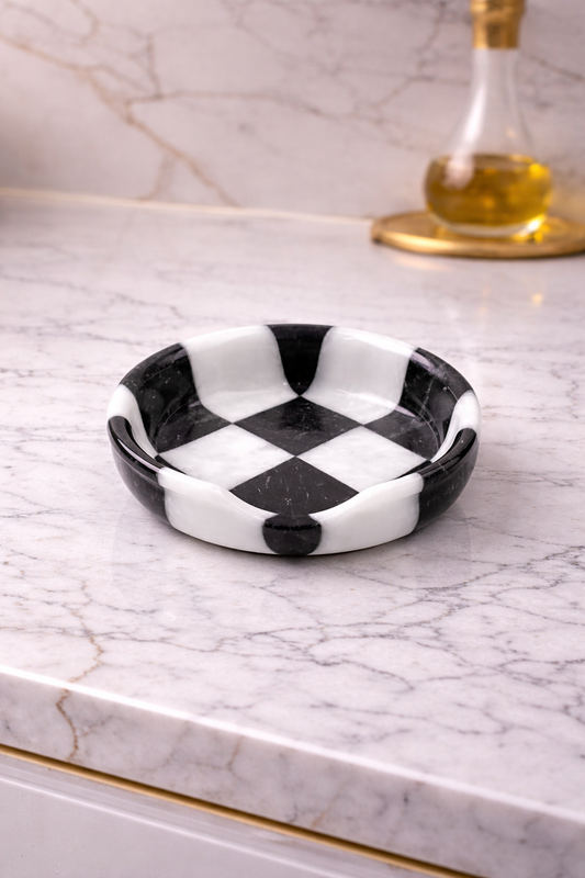 White and Black Marble Spoon Rest – Checkered Design | OceanicX
