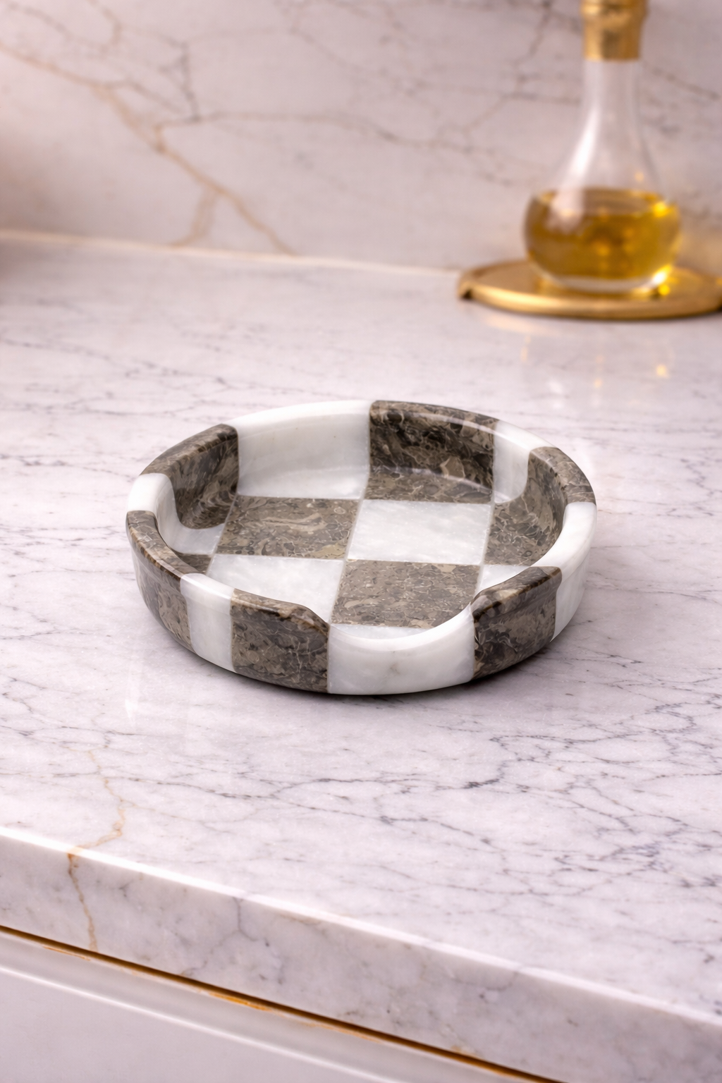 White and Grey Marble Spoon Rest - Checkered Style | OceanicX
