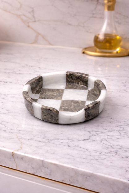 White and Grey Marble Spoon Rest - Checkered Style | OceanicX