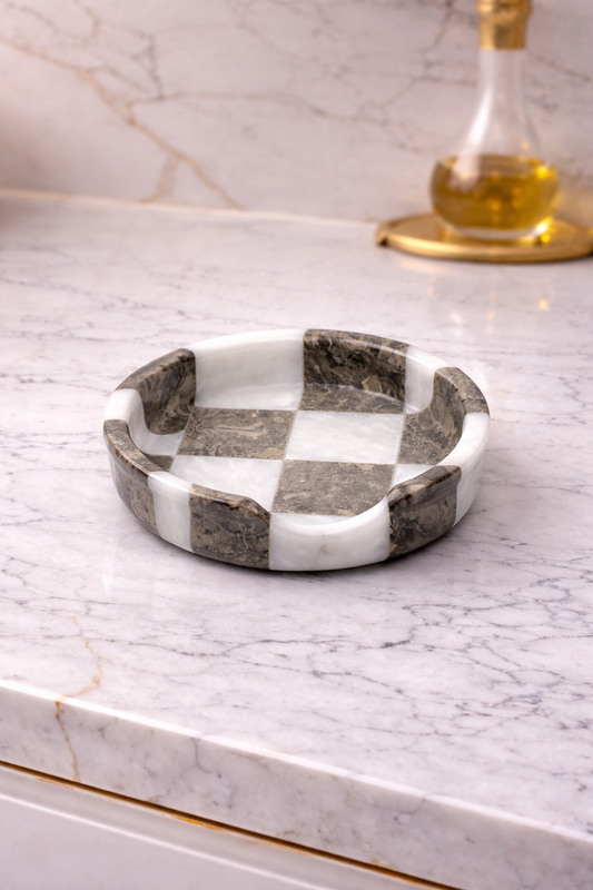 White and Grey Marble Spoon Rest - Checkered Style | OceanicX