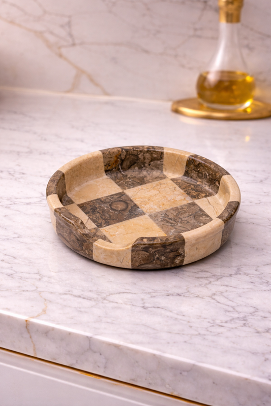 Verona Oceanic Marble Spoon Rest - Premium Marble Checkered Design