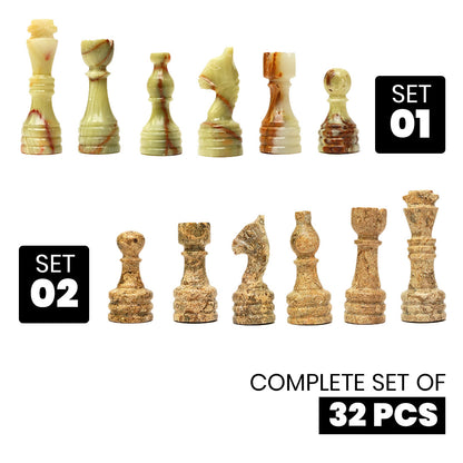 Coral and Green Onyx Chess Pieces for 12 to 16 Inches Board