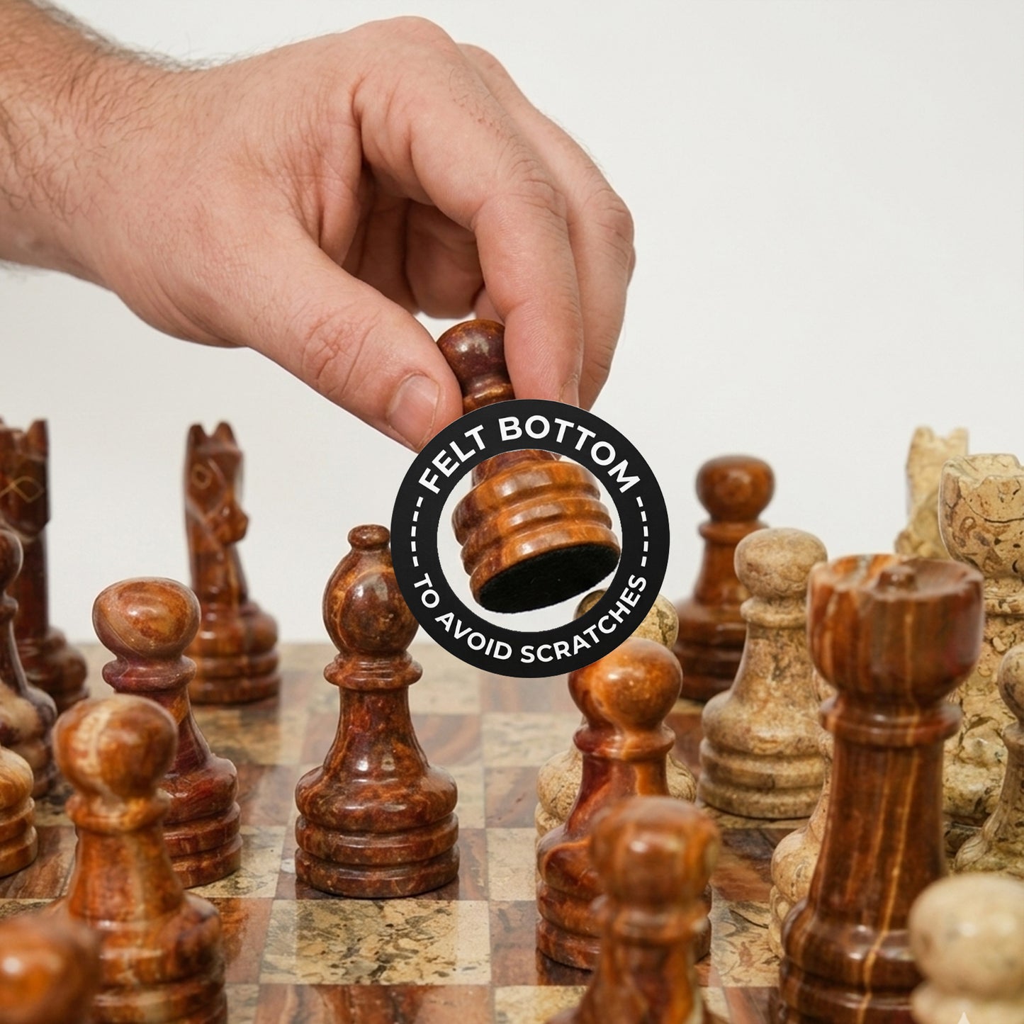 Coral Brown Marble Chess Set 12 Inches - Premium Handcrafted