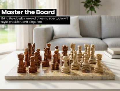 Coral Brown Marble Chess Set 12 Inches - Premium Handcrafted