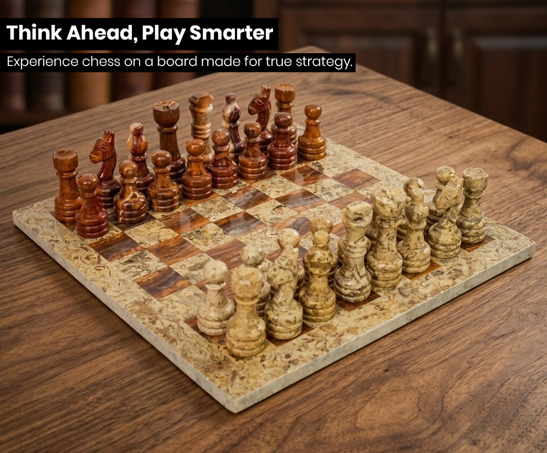 Coral Brown Marble Chess Set 12 Inches - Premium Handcrafted