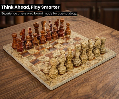 Coral Brown Marble Chess Set 12 Inches - Premium Handcrafted